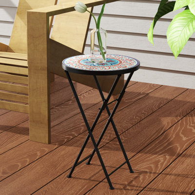 Outsunny Mosaic Outdoor Garden Table 35.5cm Round Coffee Table Multicolour
