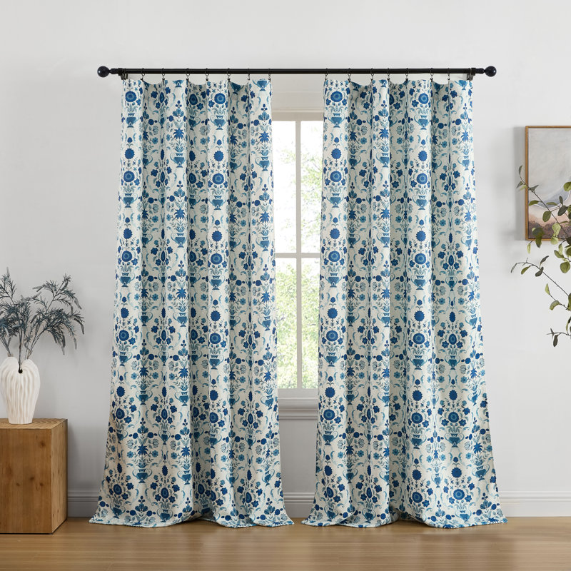 Clara Floral Damask Patterned Window Back Tab Rod Pocket Curtains Bedroom - Light Blocking Darkening Window Panels, Set of 2