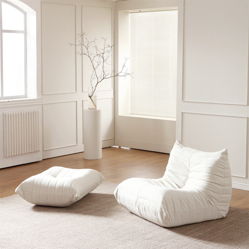 Abbie 34.2'' Sofa Lazy Sofa Bean Bag Chair Floor Sofa for Living Room Bedroom, White Boucle