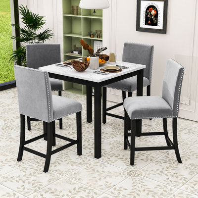 Ensemble de table de salle à manger 5 pièces avec plateau en faux marbre et 4 chaises