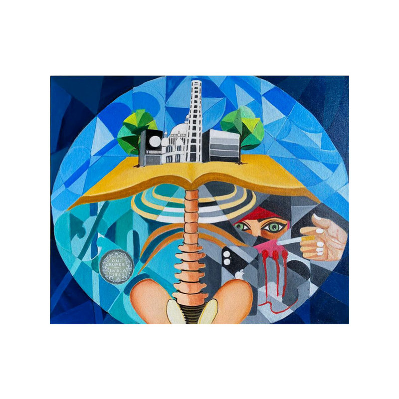 Structure de la société | Acrylique sur toile | Avec cadre noir | Par Mousumi Chakaraborty
