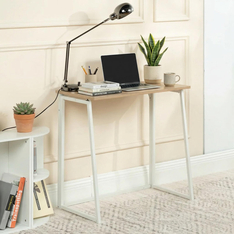 31.5" Folding Desk for Small Spaces, Compact Writing Computer Table with Metal Frame, Light Oak, Light Oak