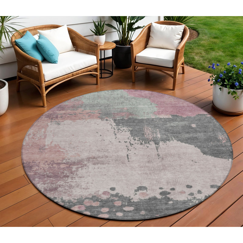 Tapis intérieur rond lavable abstrait 8 pi sauge et gris anthracite
