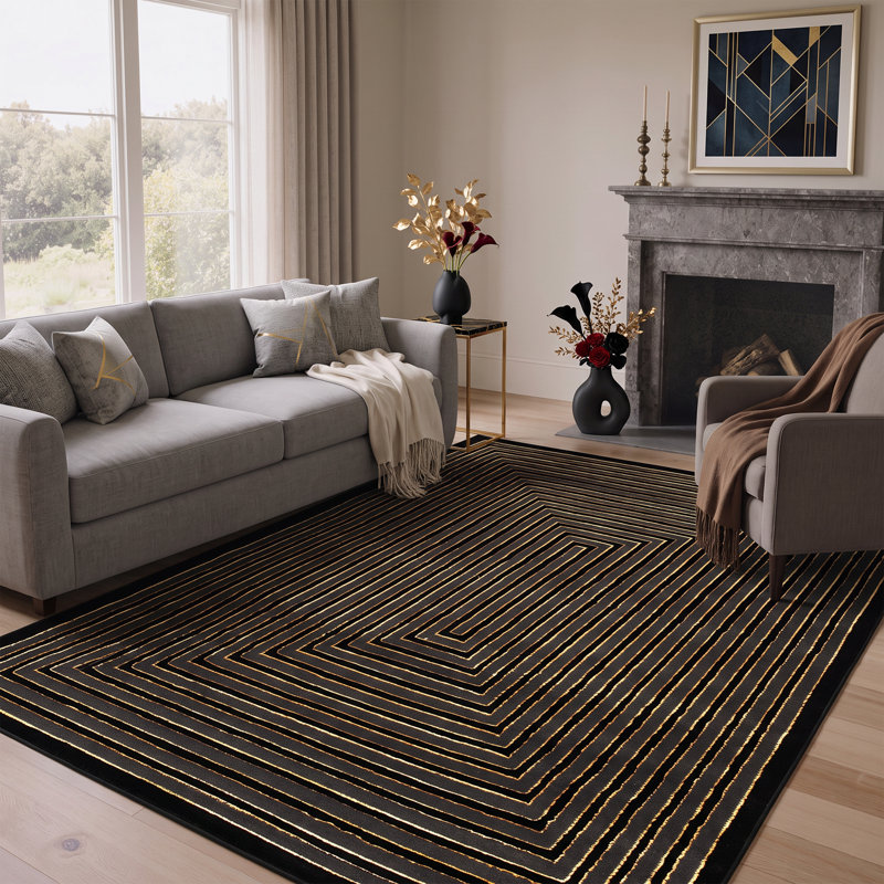 Monaco Series Abrstract Black/Gray/Ivory/Beige Area Rug, Rectangle 7'9" x 10'2"