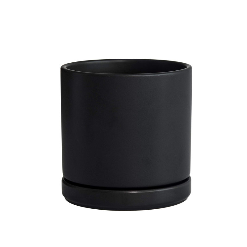Pot de fleurs en céramique avec trou de drainage et soucoupe, H 6 po x l 6 po x P 6 po, Noir, noir, noir, noir