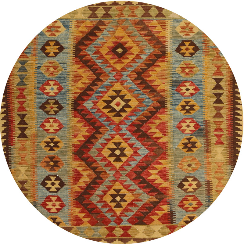 Tapis gris/rouge/crème contemporaine, Rond 8 pi