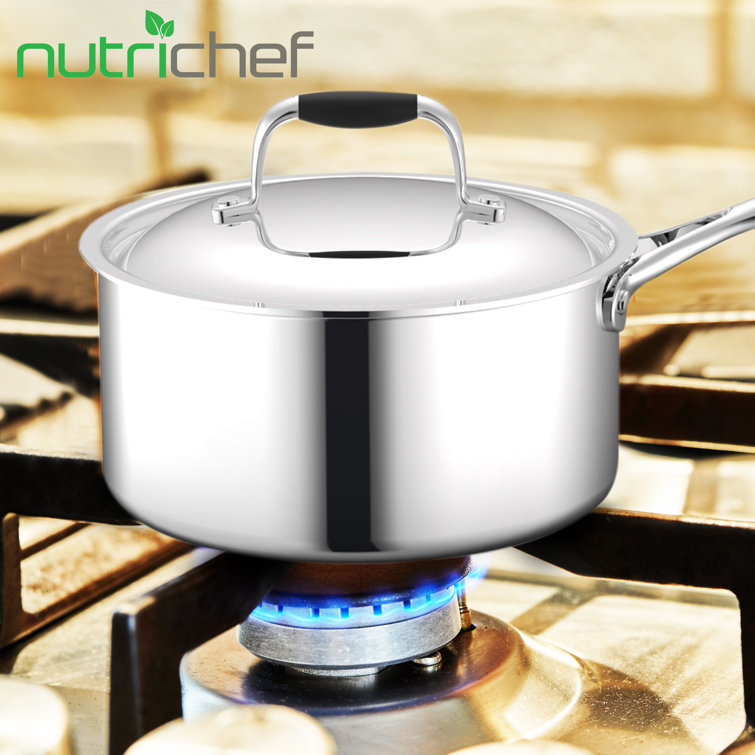 NutriChef 1.5 Quarts Non-Stick Stainless Steel (18/0) Saucepan