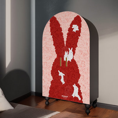 Armoire en bois à motif de lapin