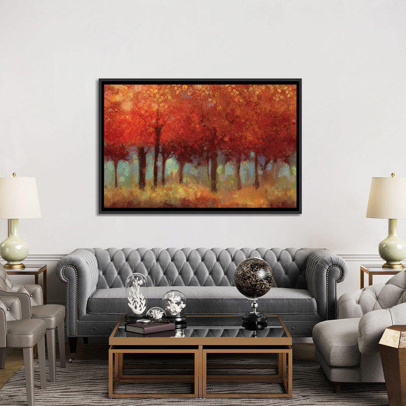 « red forest », impression sur toile, H 18 po x l 26 po x P 1,5 po, Toile avec cadre noir, Pas de tapis