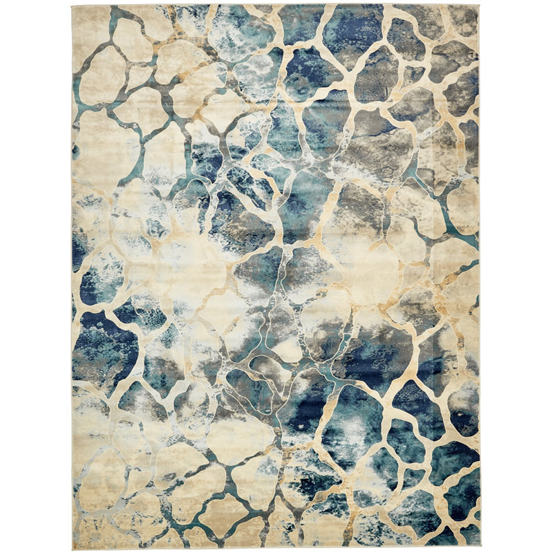 Tapis abstrait bleu / gris / beige / brun clair Brantlie, Rectangle 9 pi x 12 pi