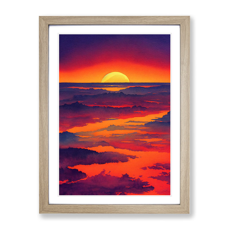 Thrilling Sunset - Single Picture Frame Painting, 34cm H x 25cm W x 2cm D, Oak 