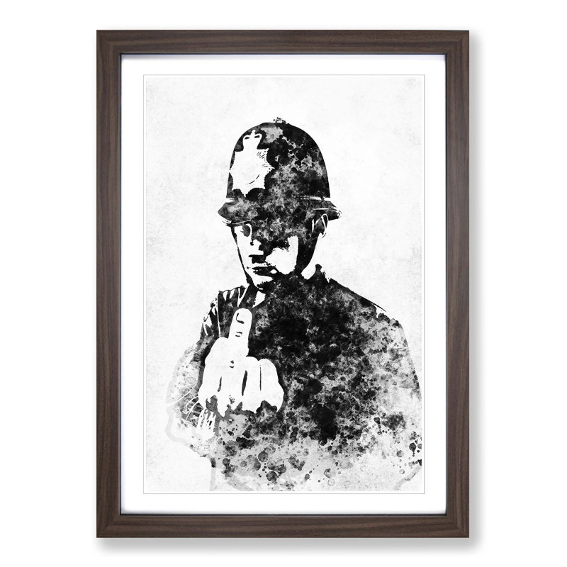 Rude Policeman in Abstract by Banksy - Picture Frame Graphic Art Print on MDF, Walnut, 50cm H x 35cm W x 2cm D