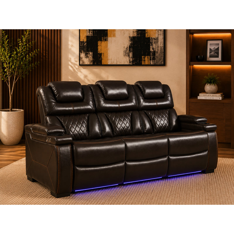 Valmont Prestige LED Console Power Reclining Sofa, Brown