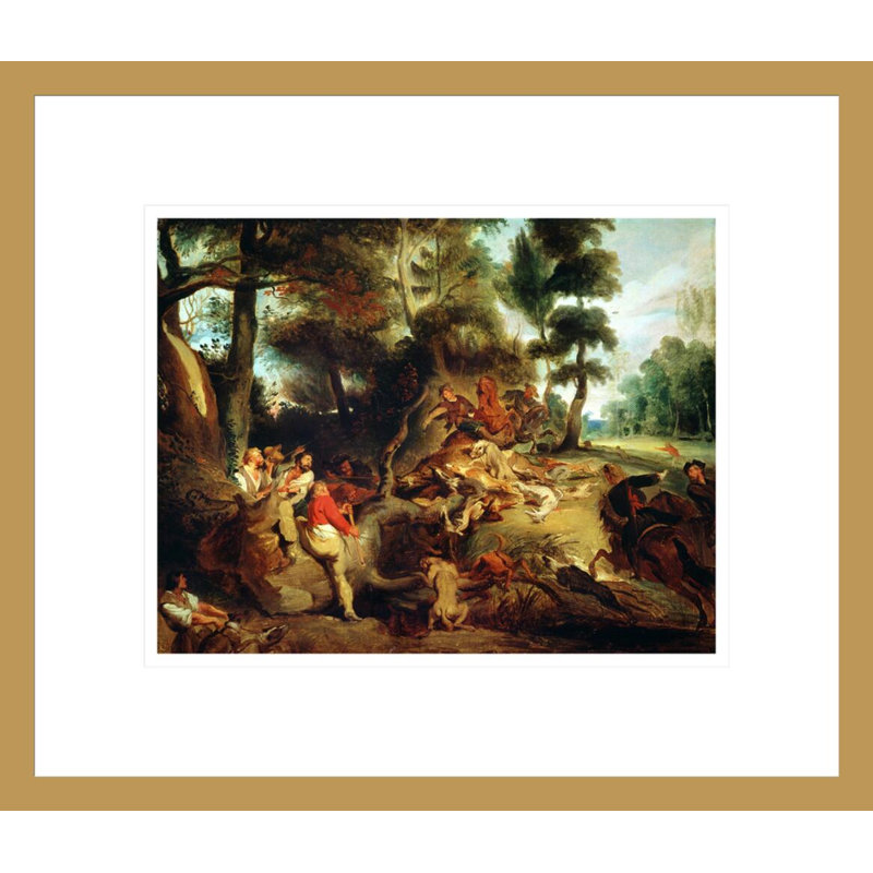 «The Wild Boar Hunt» d'après une peinture de Rubens par Eugène Delacroix, impression giclée encadrée, H 13,75 po x l 16 po