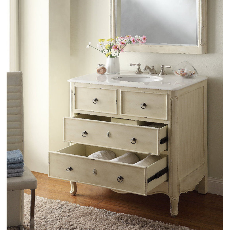 Ensemble de meuble-lavabo simple 34 po avec miroir Nallely, Crème