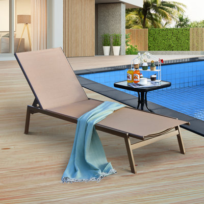 Heroux Patiojoy Patio Chaise Lounger With 6-position Adjustable Backrest And Breathable Fabric Black