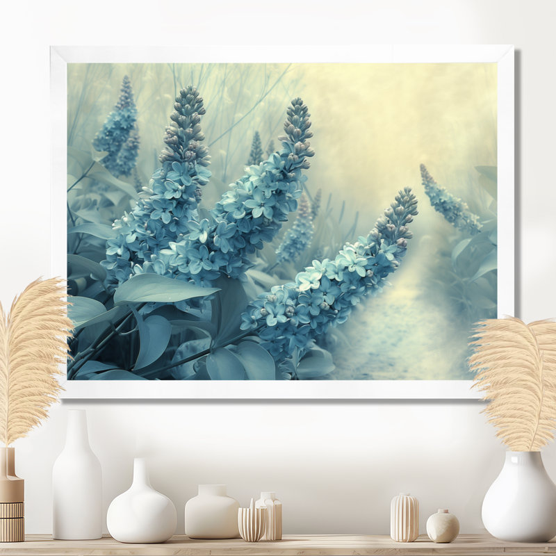 Photo de rêve lilas bleu et blanc en hiver - décoration murale lilas, Cadre simple blanc, H 24 po x l 32 po