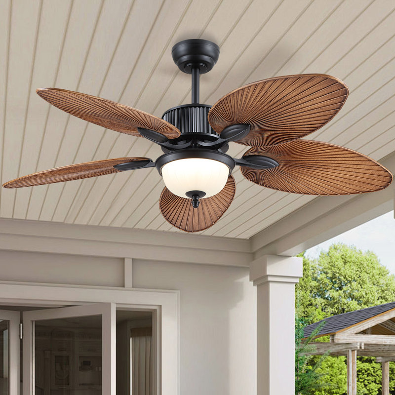 50" Tropical 5 Blade Dimmable Ceiling Fan With Led Lights And Remote Control, Light Brown