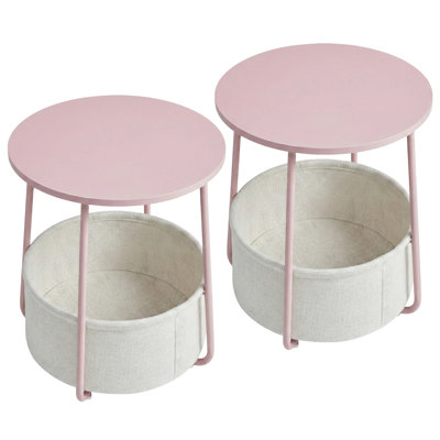 Ensemble de 2 tables d'appoint rondes, table de chevet avec panier en tissu, pour chambre, salon, style moderne