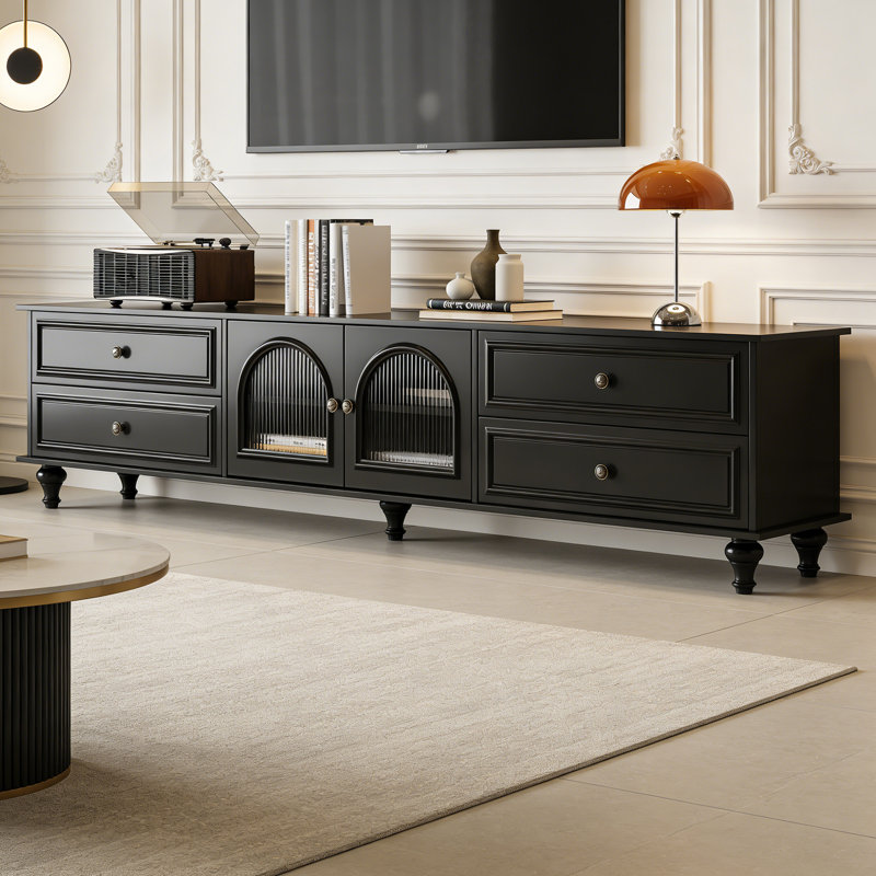 Meuble télé avec rangement Luxury, Noir, H 22,83 po x L 86,61 po x l 15,74 po
