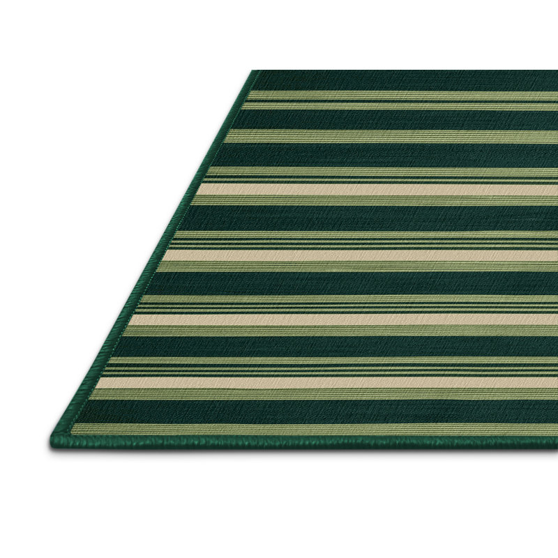 Machine Washable Horizontal Stripes Green Area Rug