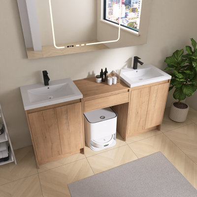 Vowar 72" Double Freestanding Bathroom Vanity with Resin Sink,4 Soft-Close Doors,1 Soft-Close Drawer