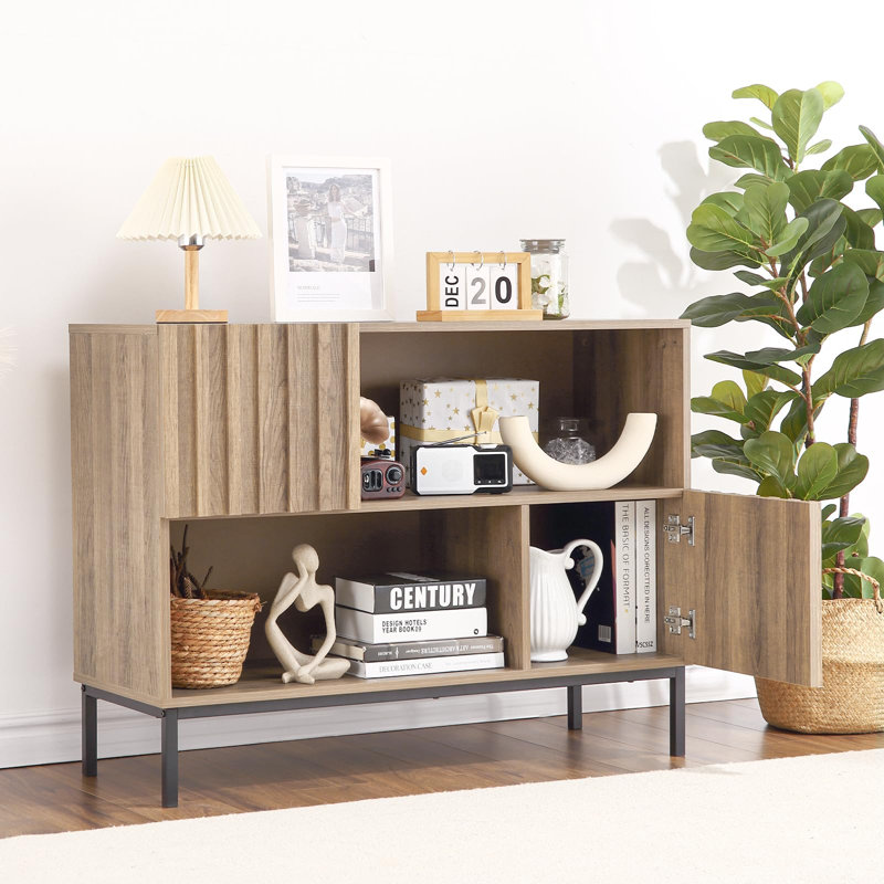 Modern Sideboard Buffet Cabinet with Fluted Doors and Storage Shelf Mid Century Entryway Console Table for Sofa Hallway
