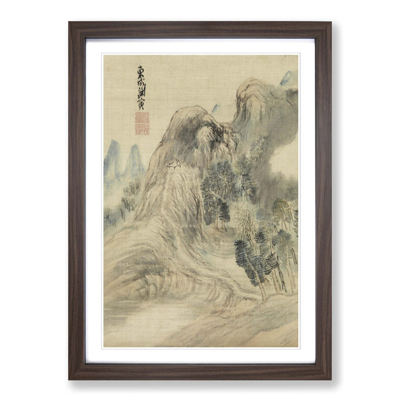 Autumn Landscape by Yosa Buson - Single Picture Frame Painting, Walnut Framed, 63cm H x 45cm W x 2cm D