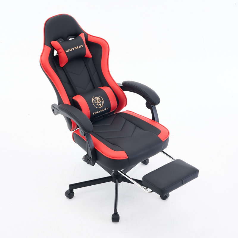 Adjustable Reclining Ergonomic Faux Leather Swiveling PC & Racing Game Chair, Red/Black