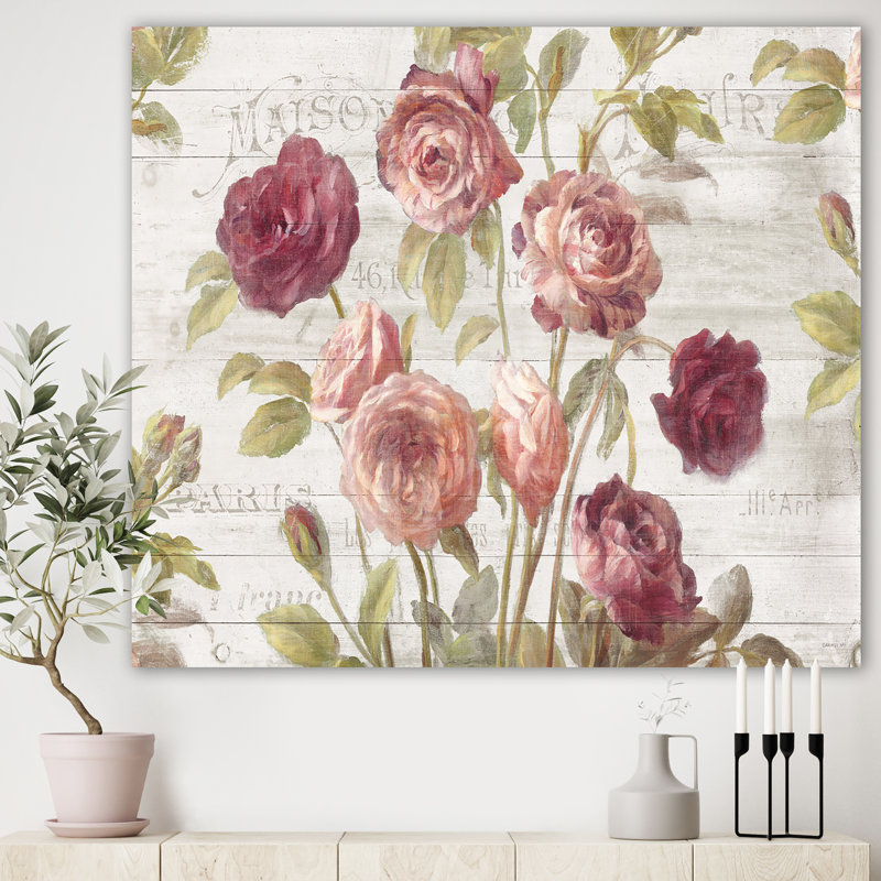 «French Roses I», reproduction d'art sur toile tendue, H 16 po x l 32 po x p 1 po
