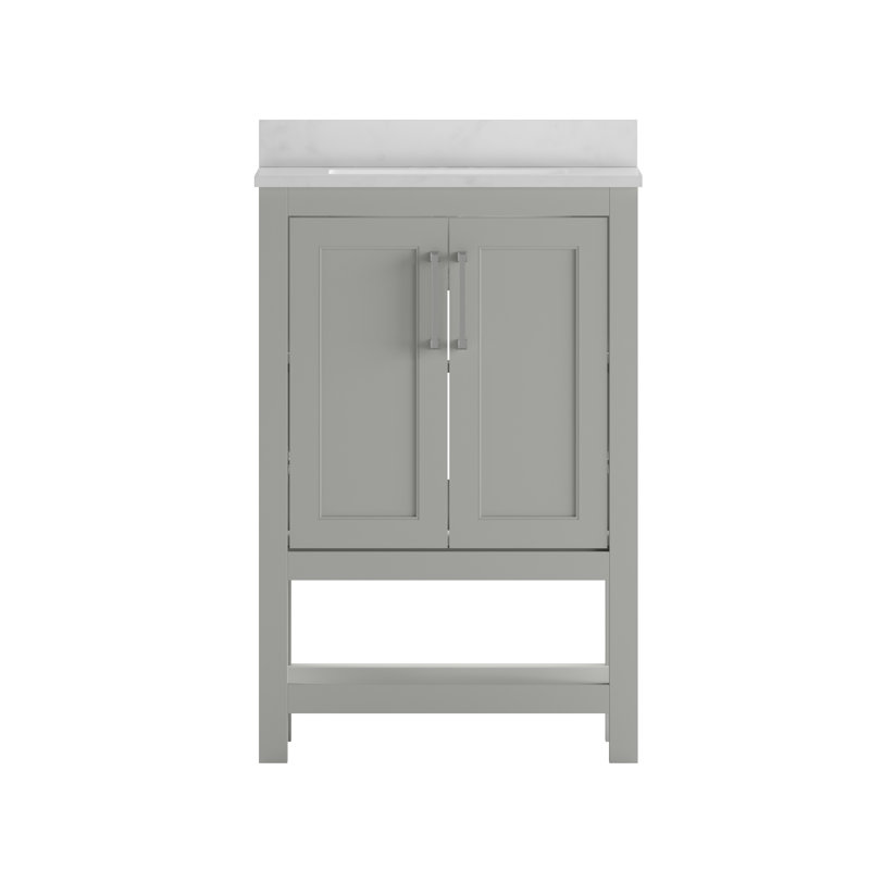 Canita 24'' Bathroom Vanity with Undermount Sink and Open Storage Shelf, Gray, Nickel