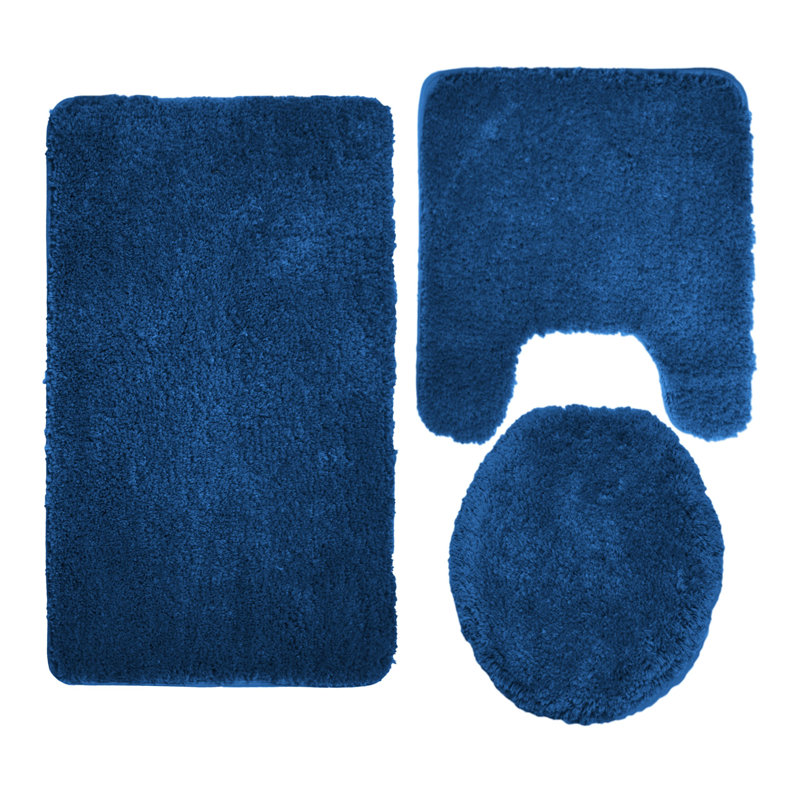 Ensemble de 3 tapis de bain en microfibre de luxe Elwen Queen Mary, Bleu marine
