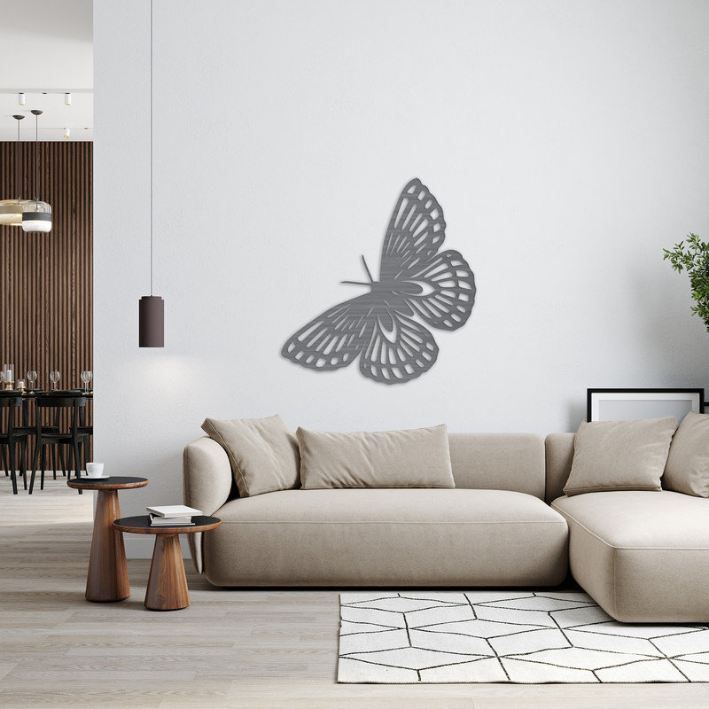 Abstrait art mural papillon - Argent ACM (22,6 po x 24 po), H 30,1 po x l 32 po x P 0,25 po, Blanc