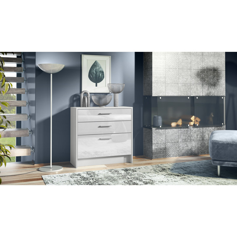 Mccallister 76cm W 3 - Drawer Chest of Drawers, White/White High Gloss