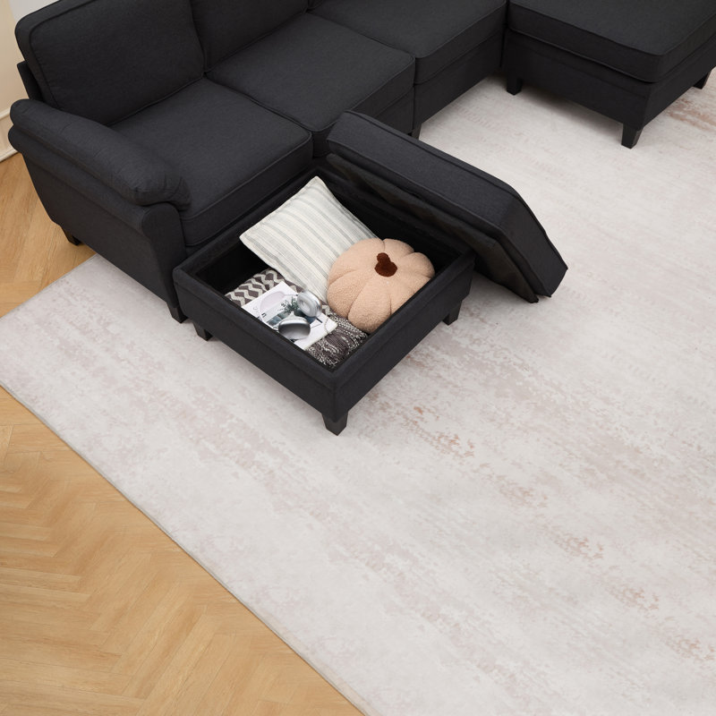 Canapé d'angle modulaire Cloud 102 pouces (259 cm) - 144 cm (L) x 87 cm (P) x 87 cm (H) - Mélange de lin - Noir - Avec rangement sous l'assise