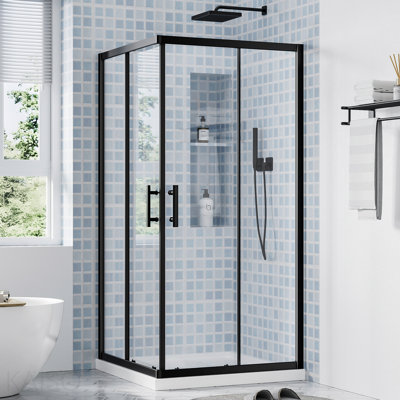 36" D X 36" W X 72" H Corner Shower Enclosure Shower Stall For Walk In Shower, 1/4" Thick Clear Sgcc Tempered Glass With Explosion-Proof Film Sliding Shower Door, Matte Black
