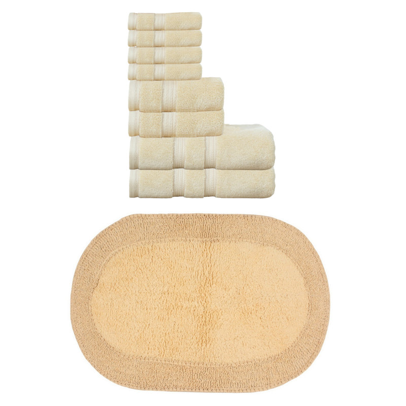 Brunk Collection 100% Soft Cotton Bath Towel Set & Bath Rug, Yellow, 9 Piece Towel Set