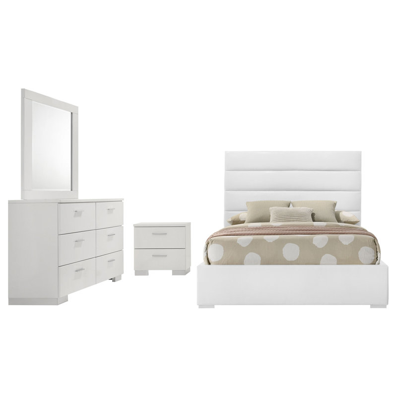 Ensemble de chambre double 4 pièces Dulcey, Ensemble de 4 pièces : lit, table de chevet, comm, Lit double