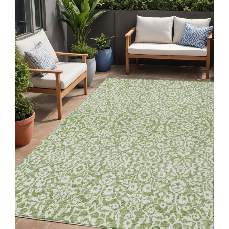 Tapis intérieur lavable damassé vert 5 pi x 8 pi