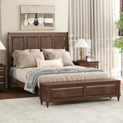 Queen Bed Frame with Tall Headboard and Storage Bench,Soild Wood Sleigh Bed with 64" Storage Chest,No Box Spring Needed, Wanlut