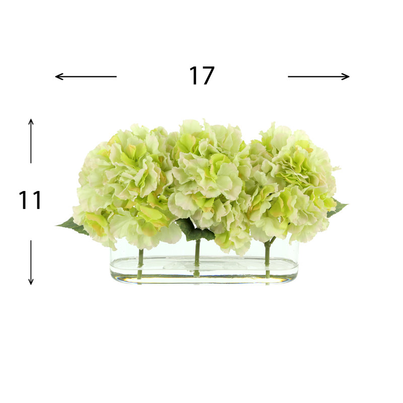 Hydrangeas Arranged in Clear Glass Vase, Green