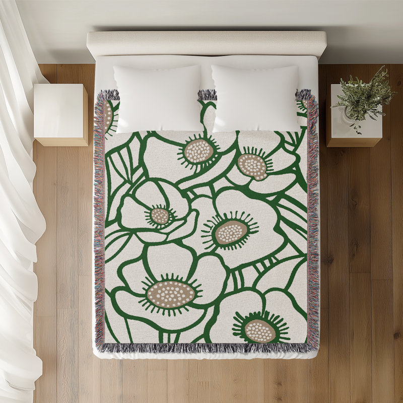 Jeté floral en coton, 50 x 60, Vert