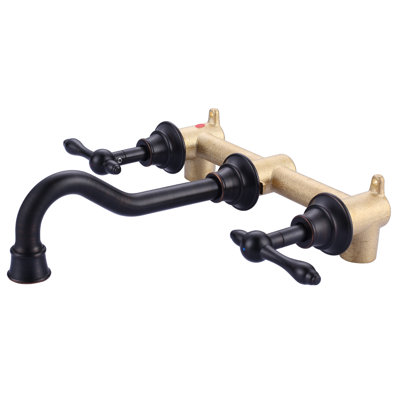 Brass 3 Hole Wall Mounted 8 In. Widespread Double Handle Bathroom Faucet With Brass Value