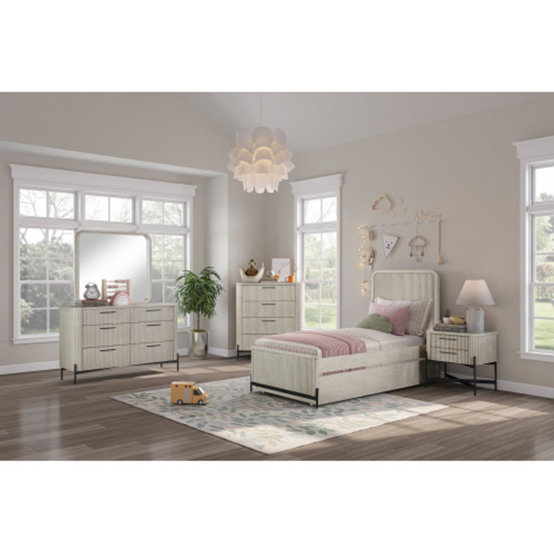 Élégant lit plateforme de style traditionnel, Taupe, Lit double