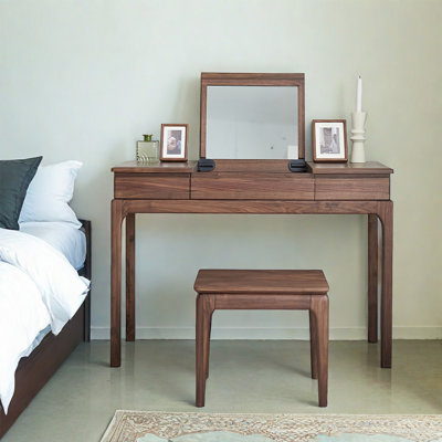 Simple Solid Black Walnut Flip-Top Mirror Vanity.