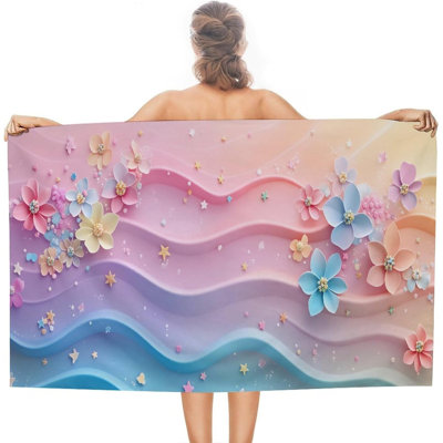 Serviette de plage à motif floral Waves, grande taille (91 x 183 cm), légère et antisable, pour hommes et femmes, idéale pour la piscine, la mer, le spa, l'hôtel et la maison. Dimensions : 91 x 183 cm.