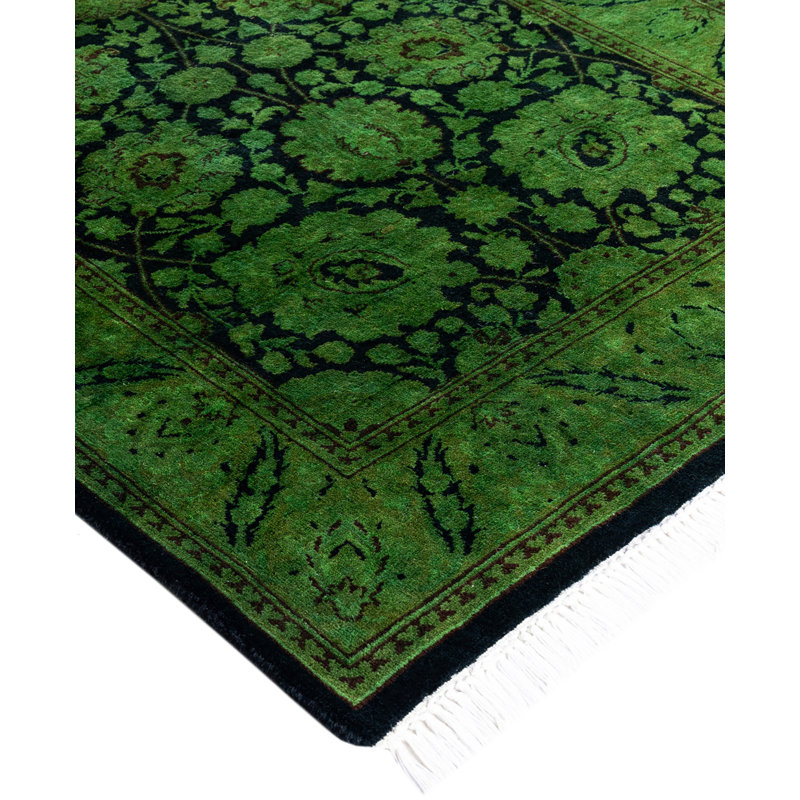 Overdyed Hand-Knotted Wool Modern-Contemporary Green Runner 2' 7" x 8' 8"