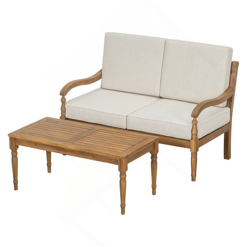 Ensemble de conversation avec canapé 2 pièces et coussins, ensemble de conversation d'extérieur en bois d'acacia