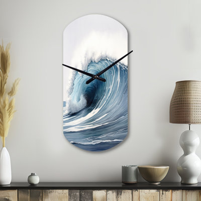 Ocean Wave Mouvement III - Horloge de plage asymétrique en métal, horloge cylindrique verte