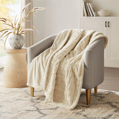 1 PCS 50X70" Oversized Faux Fur Heated Throw Ivory Texture
